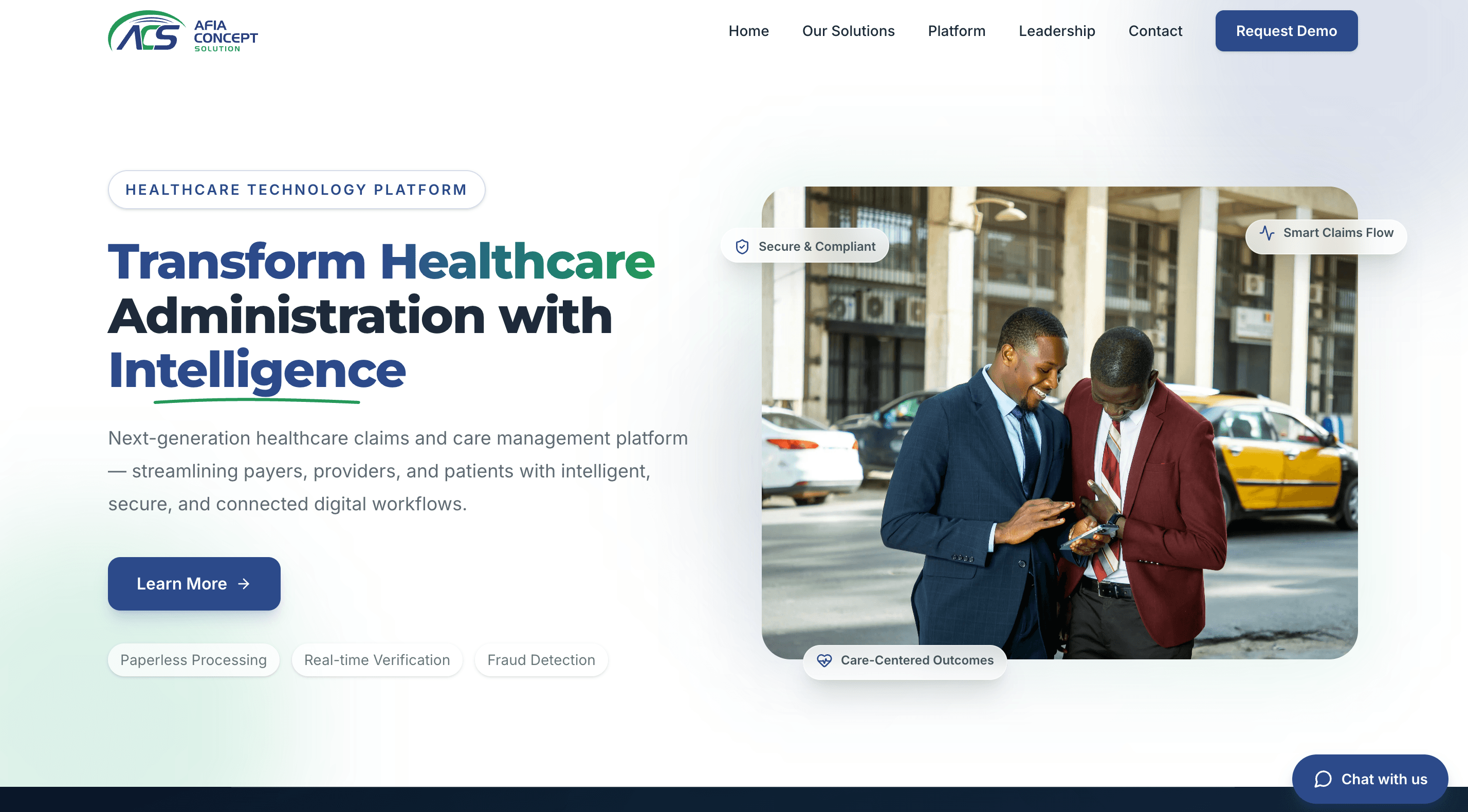 Screenshot of the ACS website built by SyntaxCape