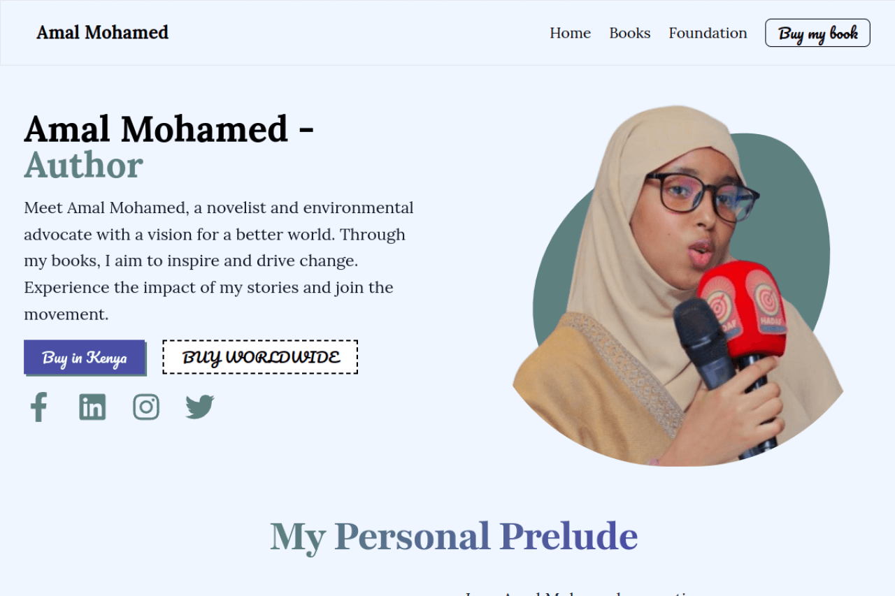 Screenshot of the Amal Moha website built by SyntaxCape